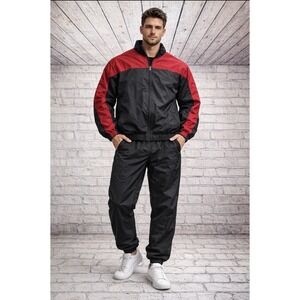 Roundtree & Yorke Mens Med Black Red Windbreaker Track Suit‎ 2 Piece Vintage 90s
